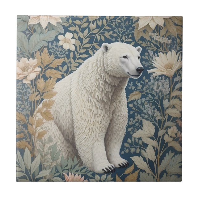 Polar Bear William Morris Inspiriert floral Fliese (Vorderseite)