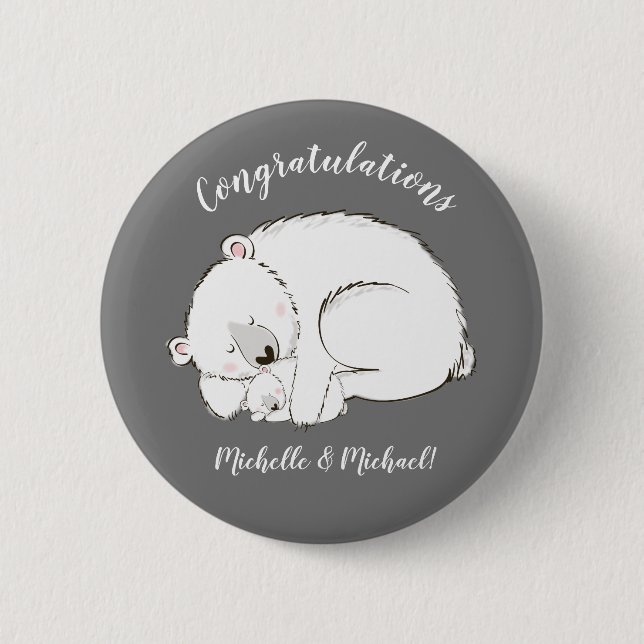 Polar Bear Winter Baby Dusche Button (Vorderseite)