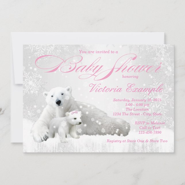 Polar Bear Winter Baby Shower Einladung (Vorderseite)