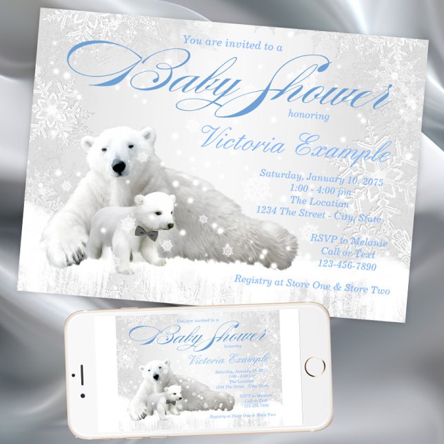 Polar Bear Winter Baby Shower Einladung (Cute Polar Bear Winter Baby Shower Invitation. Instant download and print invitations available.)