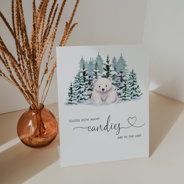 Polar Bear Winter Baby Shower schätzt wie viel Spi Sockelschild (Von Creator hochgeladen)