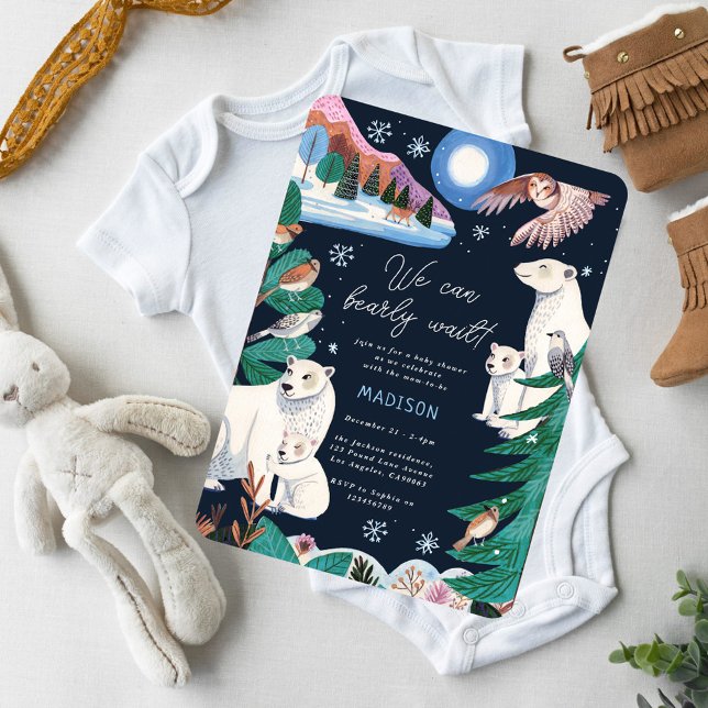 Polar Bear Winter Bearly Wait Baby Dusche Einladung (Polar Bear Winter Bearly Wait Baby Shower Invitation)