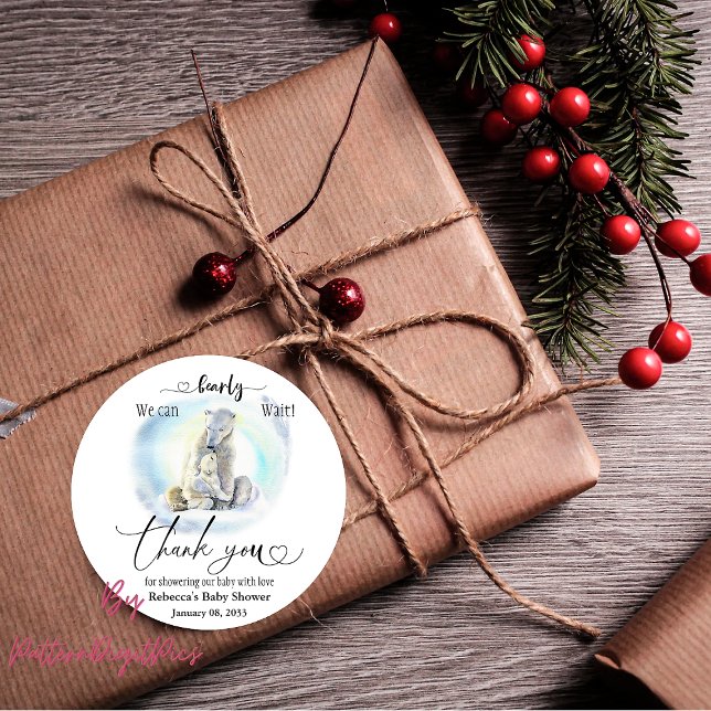 Polar Bear Winter Bearly Wait Baby Dusche Gefallen Runder Aufkleber (Von Creator hochgeladen)