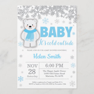 Polar Bear Winter Blue Boy Babydusche Schneeflocke Einladung