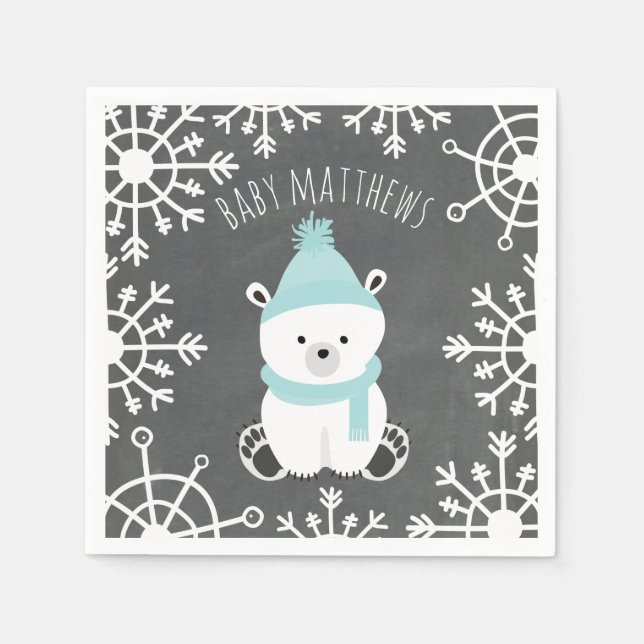 Polar Bear Winter Boy Babydusche Napkins Serviette (Vorderseite)