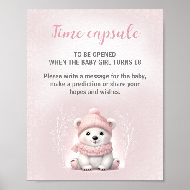 Polar Bear Winter Girl Baby Shower Time Kapsel Poster (Vorne)
