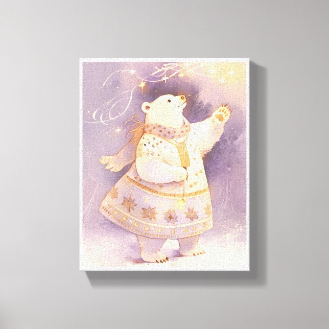 Polar Bear Winter Magic | Whimsical Nursery Art  Leinwanddruck (Vorderseite)