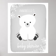 Polar Bear Winter Neutral Gray Baby Shower Poster
