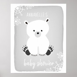 Polar Bear Winter Neutral Gray Baby Shower Poster
