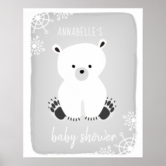 Polar Bear Winter Neutral Gray Baby Shower Poster (Vorne)