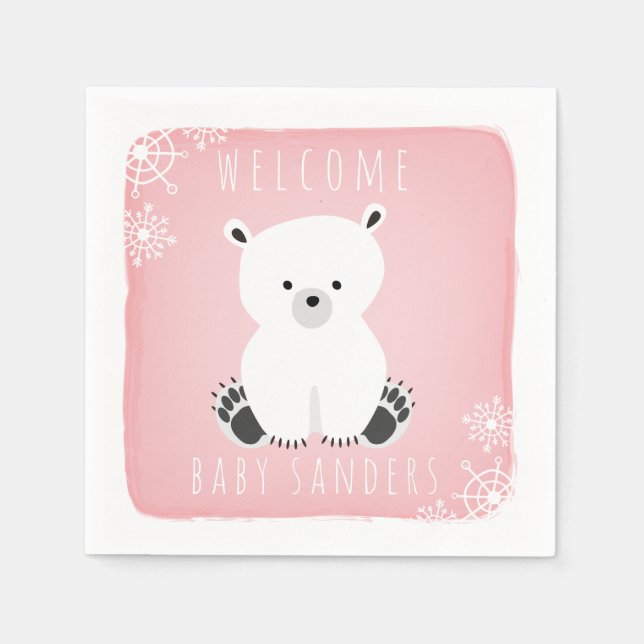 Polar Bear Winter Pink Girl Babydusche Serviette (Vorderseite)