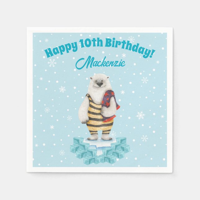 Polar Bear Winter Pool Kindergeburtstag Party Serviette (Vorderseite)