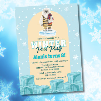 Polar Bear Winter Pool Party Kindergeburtstag Part Einladung