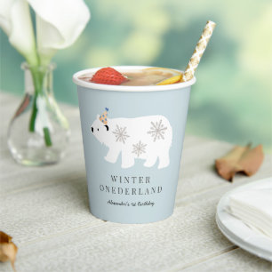 Polar Bear Winter Wonderland Blue 1. Geburtstag Pappbecher