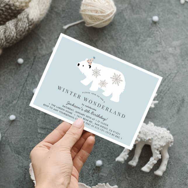 Polar Bear Winter Wonderland Blue Birthday Einladung (Von Creator hochgeladen)