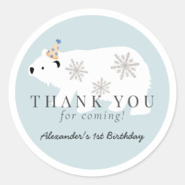 Polar Bear Winter Wonderland Blue Birthday Runder Aufkleber