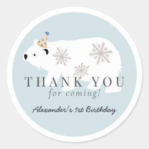 Polar Bear Winter Wonderland Blue Birthday Runder Aufkleber