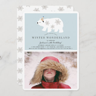 Polar Bear Winter Wonderland Foto Blue Birthday Einladung