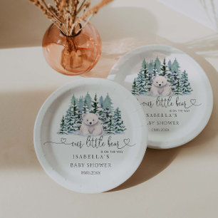 Polar Bear Winter Woodland Minimalistisch Babydusc Pappteller