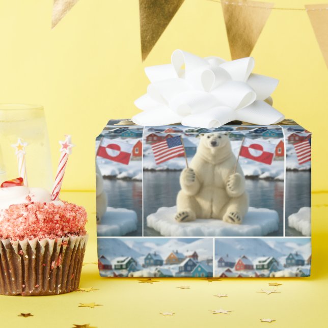 Polar Bear With Greenland and American Flags Geschenkpapier (Geburtstagsparty)