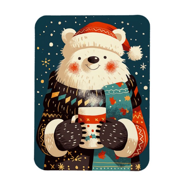 Polar Bear with Hot Chocolate Mug Magnet (Vertikal)