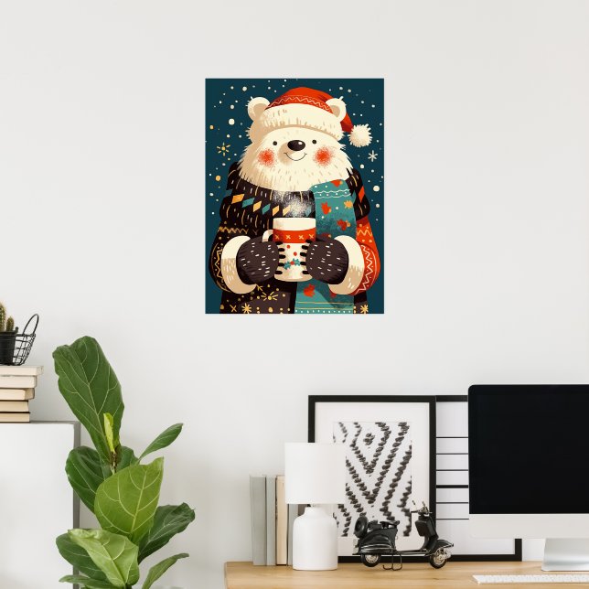 Polar Bear with Hot Chocolate Mug Poster (Heimbüro)