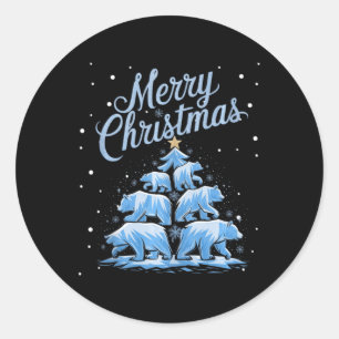 Polar Bear Xmas Tree Bears Weihnachtsbaum Merry Ch Runder Aufkleber