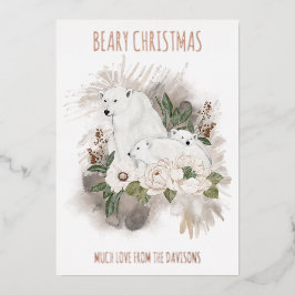 Polar Bears Beary Christmas Name Luxe Real Folien Feiertagskarte