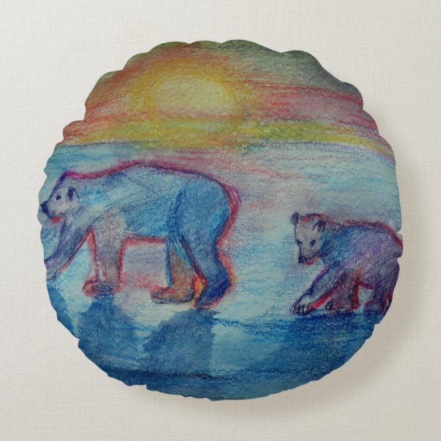 Polar Bears Brushed Polyester Rundkissen Rundes Kissen (Vorderseite)