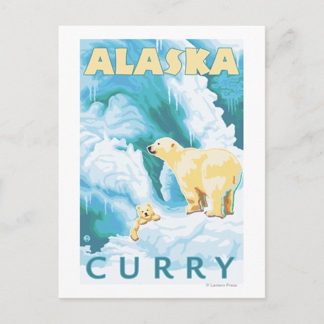 Polar Bears & Cub - Curry, Alaska Postkarte (Vorderseite)