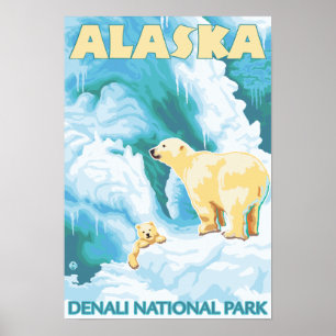 Polar Bears & Cub - Nationalpark Denali, Alaska Poster