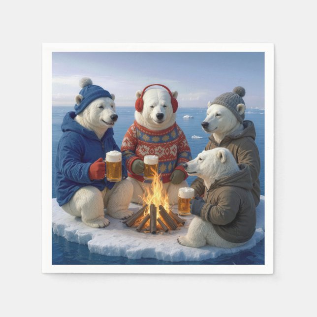 Polar Bears Drinking Around a Campfire  Serviette (Vorderseite)