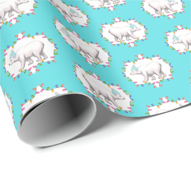 Polar Bears in Pom Pom Ski Hats Wrapping Paper Geschenkpapier (Rolleneckpunkt)