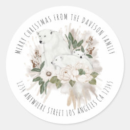 Polar Bears Name Rücksendeadresse Frohe Weihnachte Runder Aufkleber