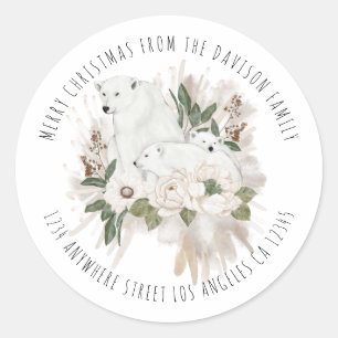 Polar Bears Name Rücksendeadresse Frohe Weihnachte Runder Aufkleber