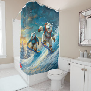 Polar Bears on Snowboards Design von Rich AMeN Gil Duschvorhang