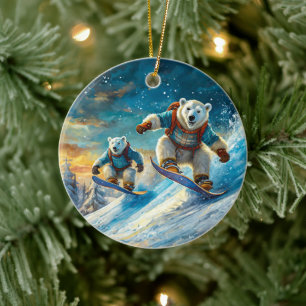 Polar Bears on Snowboards Design von Rich AMeN Gil Keramik Ornament