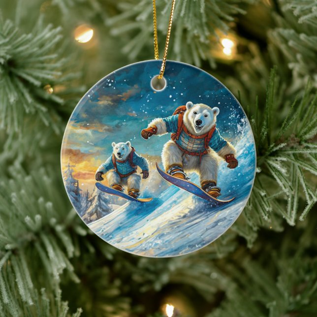 Polar Bears on Snowboards Design von Rich AMeN Gil Keramik Ornament (Baum)