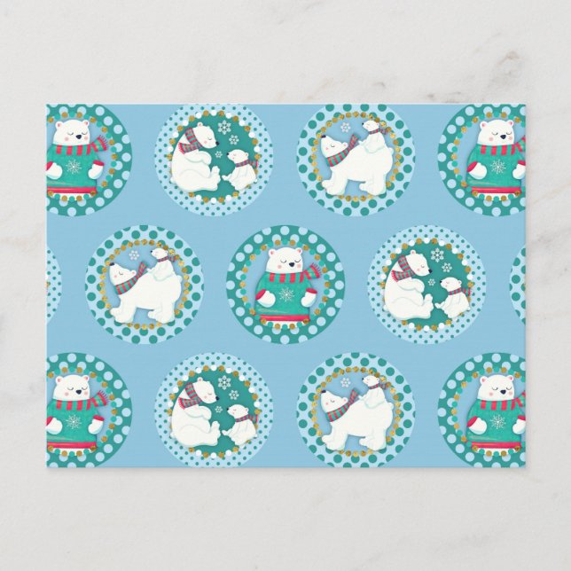 Polar Bears Pattern - Niedliche Winterferien Postkarte (Vorderseite)