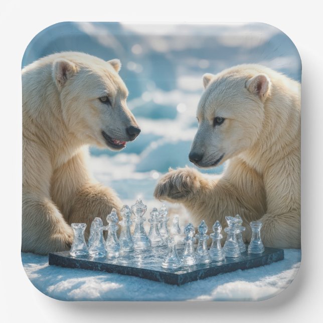 Polar Bears Playing Chess On a Glacier Pappteller (Vorderseite)
