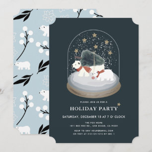 Polar Bears Snow Globe Navy Blue Holiday Party Einladung