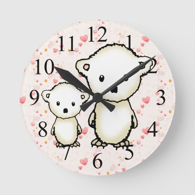 Polar Bears und Herz Kids Wall Clock Runde Wanduhr (Vorderseite)