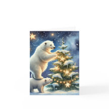 Polar Bears Under Starnight Christmas Card