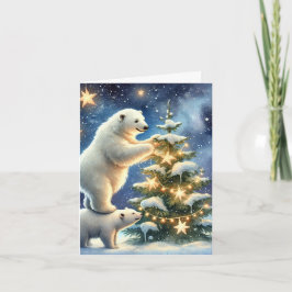 Polar Bears Under Starnight Christmas Card Karte