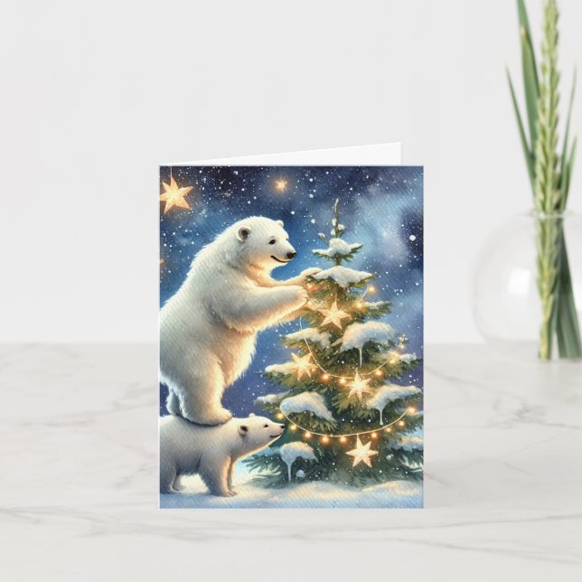 Polar Bears Under Starnight Christmas Card Karte (Vorderseite)