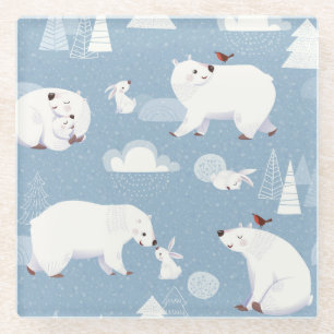 Polar Bears Winter Vintag Glasuntersetzer