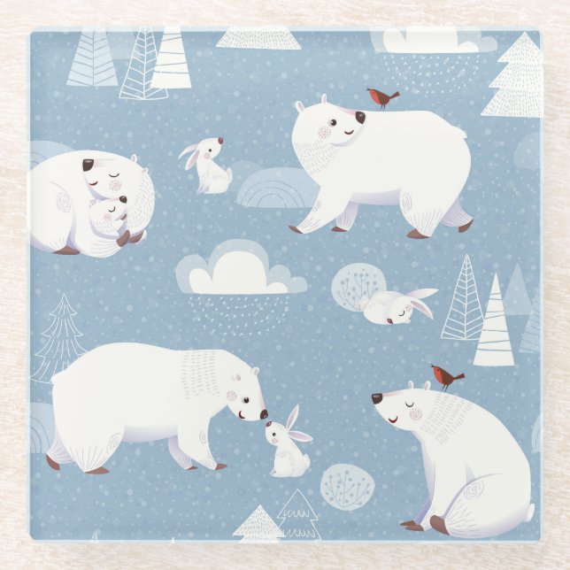 Polar Bears Winter Vintag Glasuntersetzer (Vorderseite)