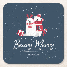 Polar Beary Merry Christmas ID851 Rechteckiger Pappuntersetzer