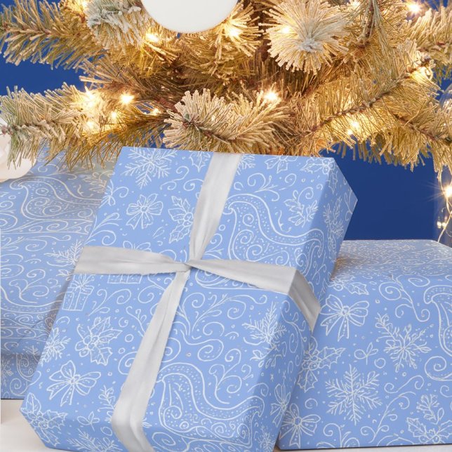 Polar Blue Doodle Christmas Sleigh Pattern Geschenkpapier (Von Creator hochgeladen)
