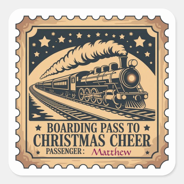 Polar-Express-Ticket-Stempel-Aufkleber Quadratischer Aufkleber (Vorderseite)